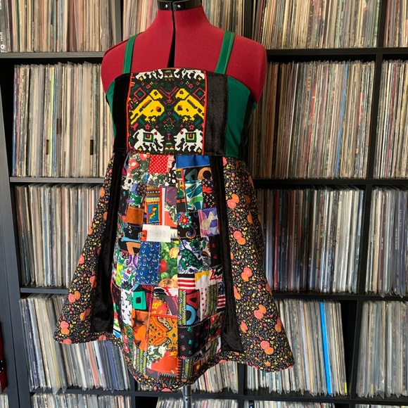 patchwork boho hippie apron bird top velvet XS 🌲 - Picture 4 of 9